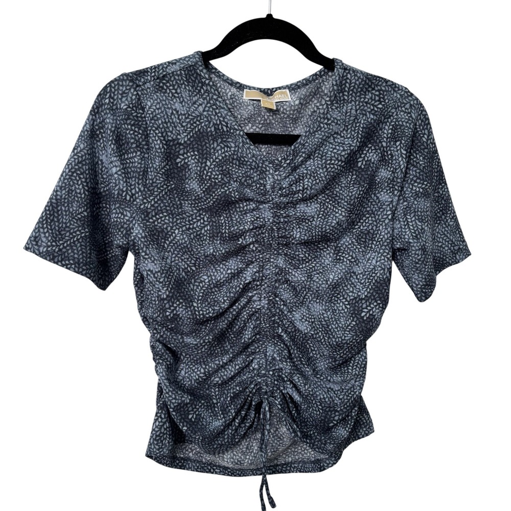 Michael Kors Ruched Short Sleeve T-shirt Womens S Blue Y2K Stretch